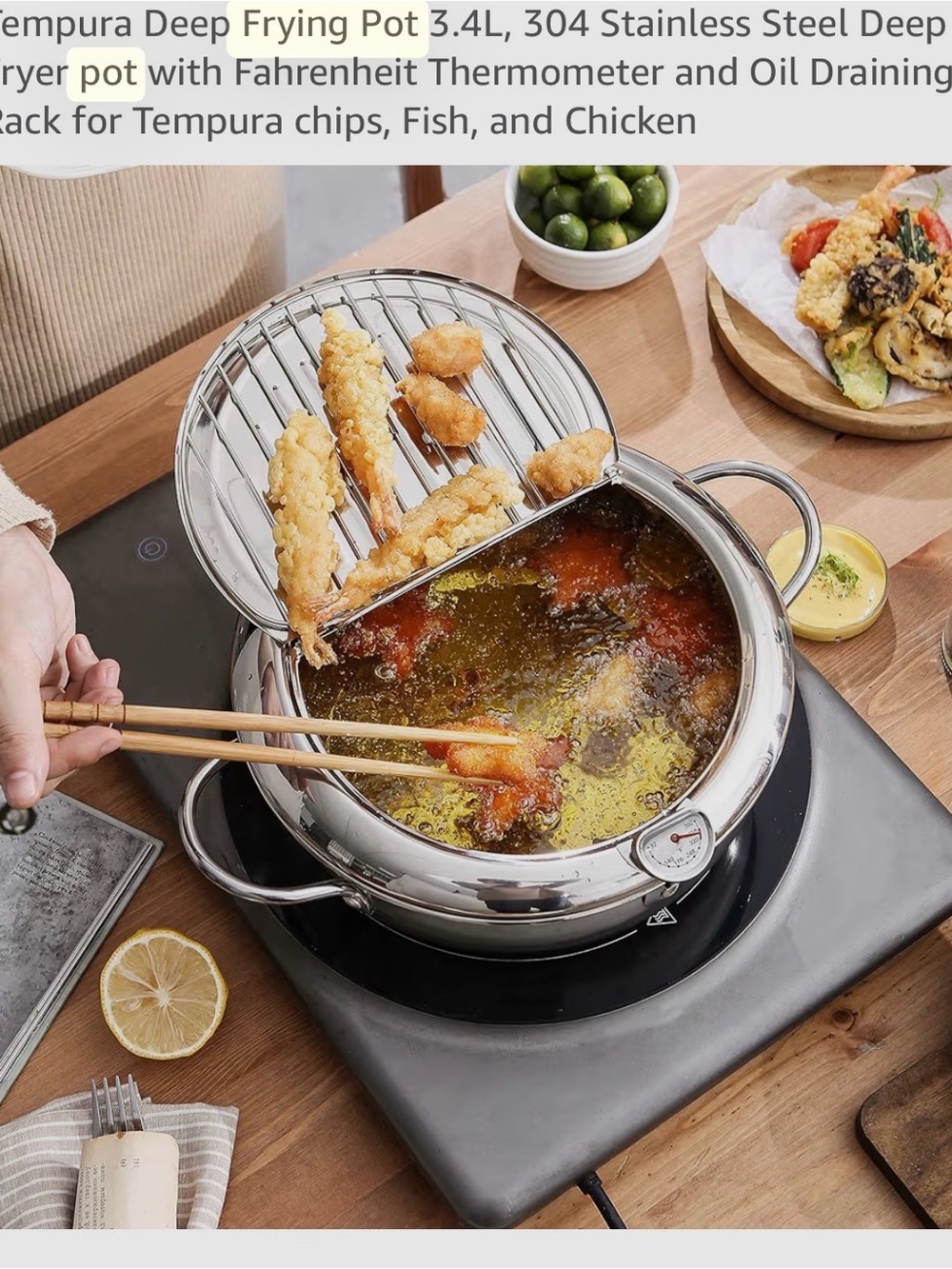 Stainless Steel Deep Frying Pot with Oil Draining Rack and Thermometer